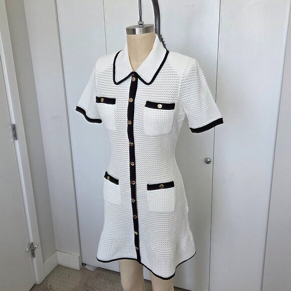 White Crochet Collar Mini Dress - Picture 2 of 5